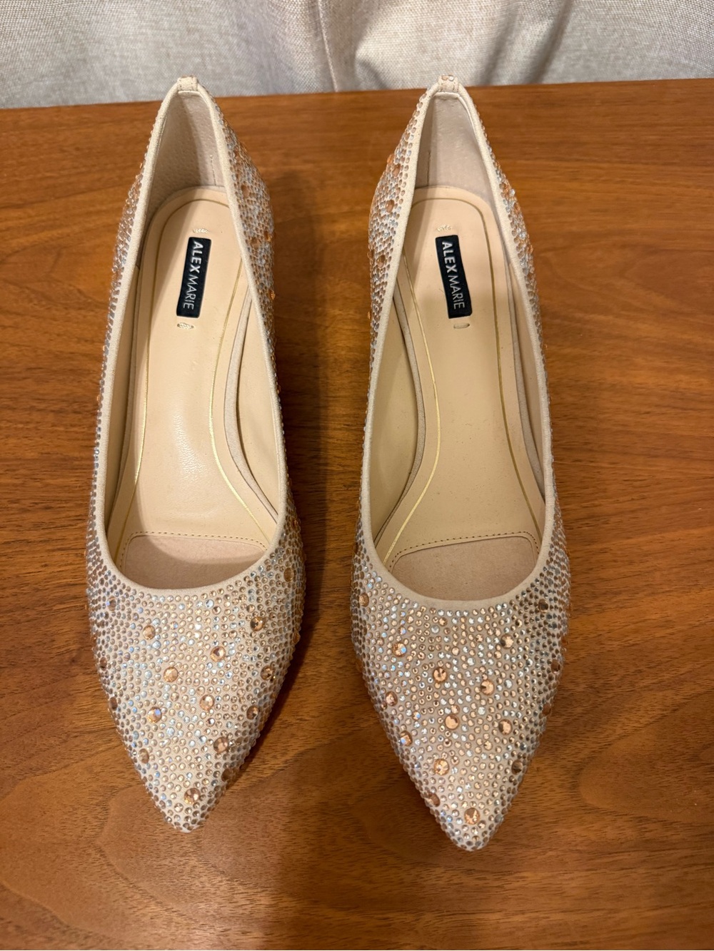 Women's Rhinestone Embellished Low Heel Pumps - Champagne size 8 - Picture 3 of 6